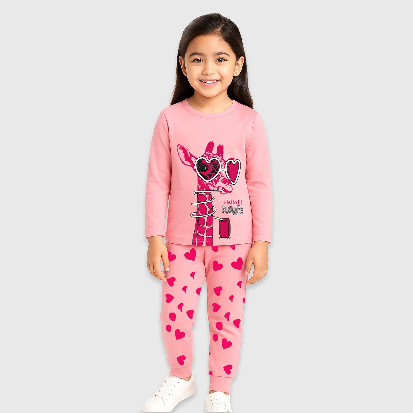 Kuchipoo Girls Regular Fit T-Shirts and Pyjamas Set
