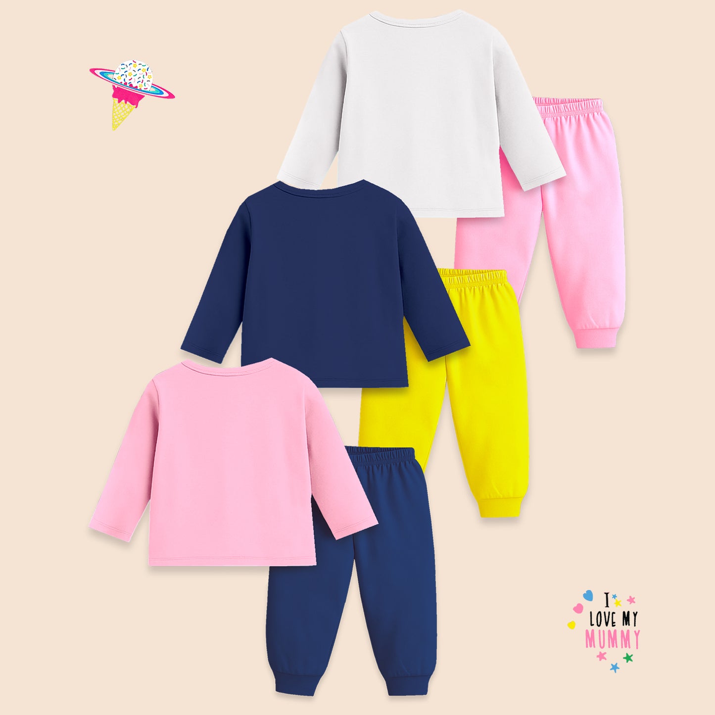 Kuchipoo Girls Regular Fit T-Shirts and Pyjamas Set