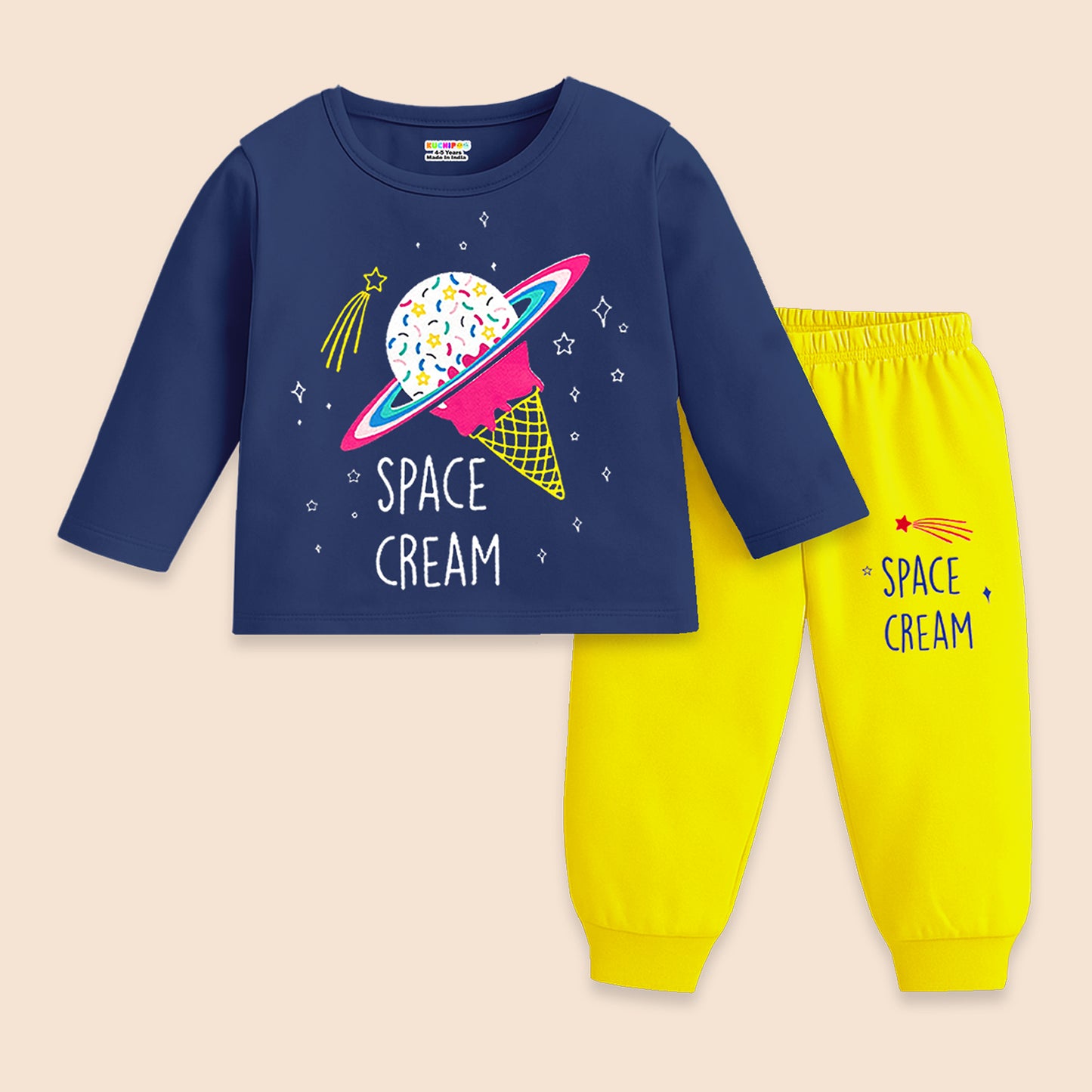 Kuchipoo Girls Regular Fit T-Shirts and Pyjamas Set