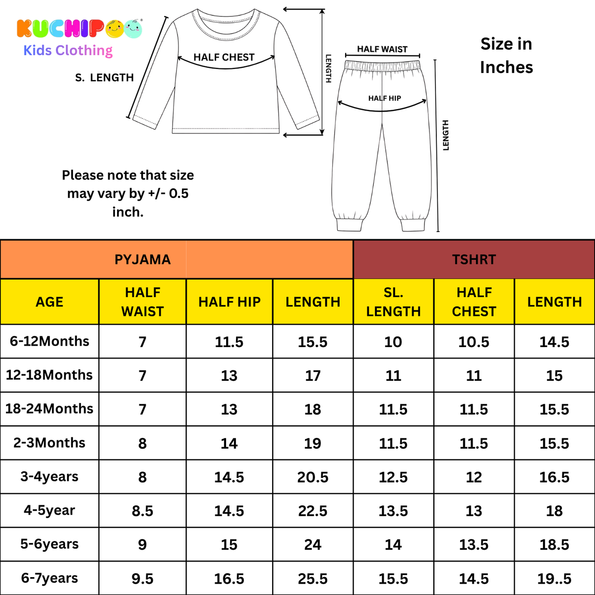 Kuchipoo Girls Regular Fit T-Shirts and Pyjamas Set