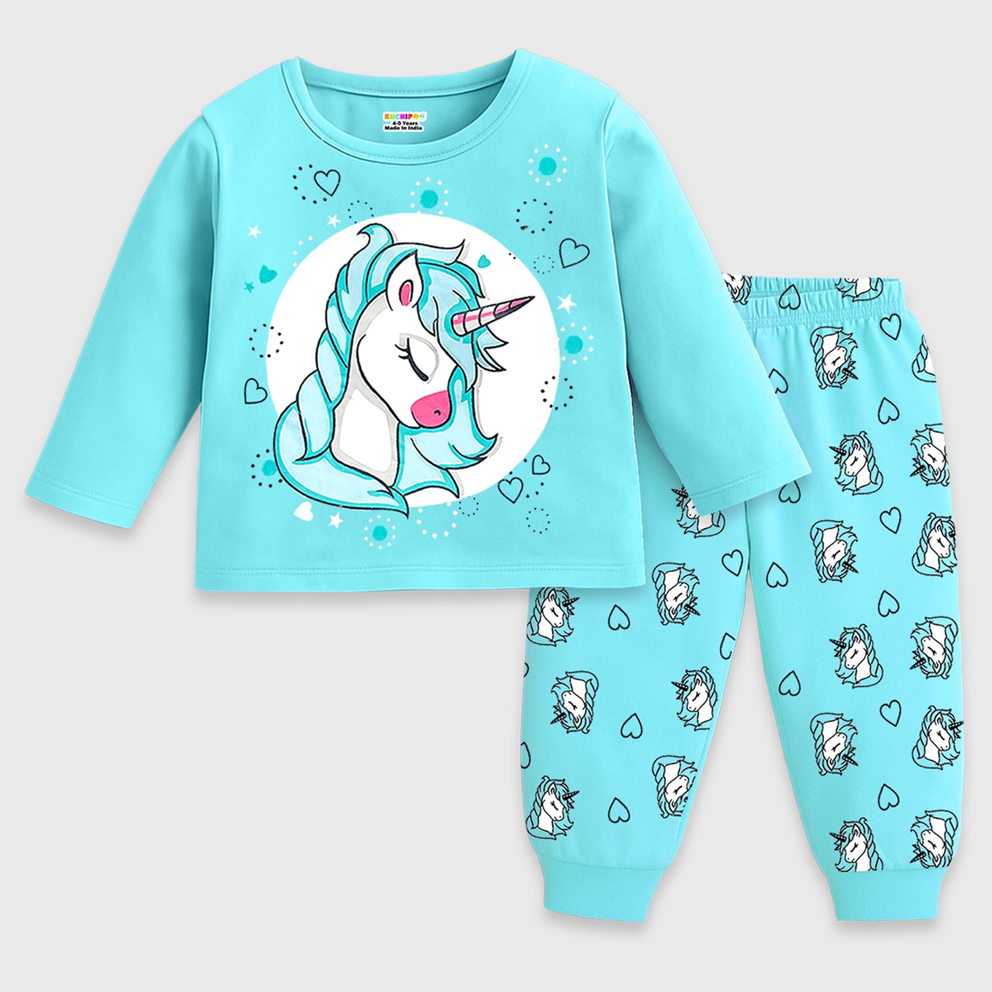 Kuchipoo Girls Regular Fit T-Shirts and Pyjamas Set