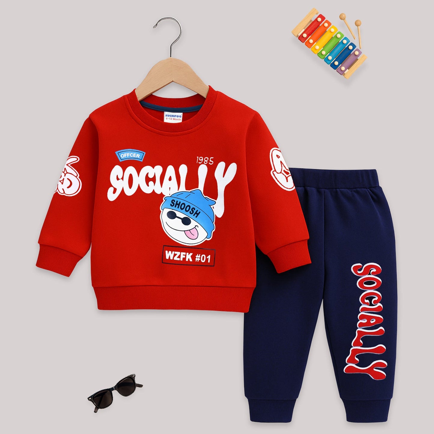 Kuchipoo 100% Cotton Boys Winterwear Top and bottom Set