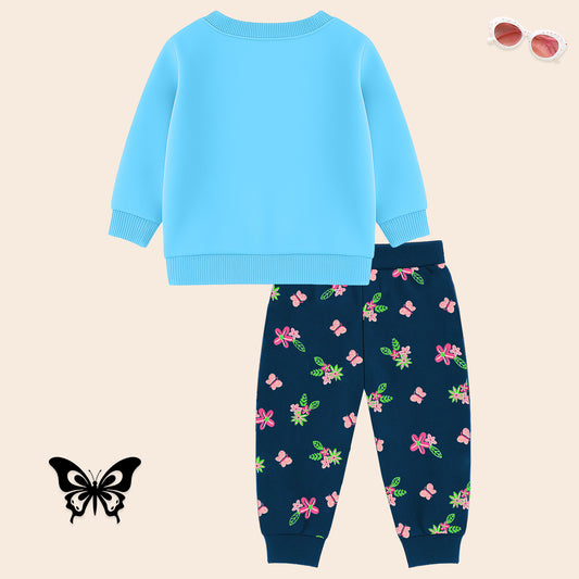 Kuchipoo 100% Cotton Girls Winterwear Sweatshirt and Trackpant Set