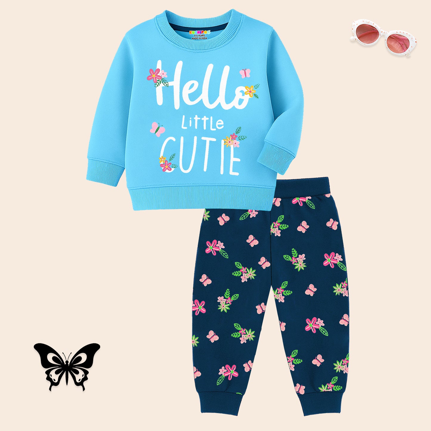 Kuchipoo 100% Cotton Girls Winterwear Sweatshirt and Trackpant Set