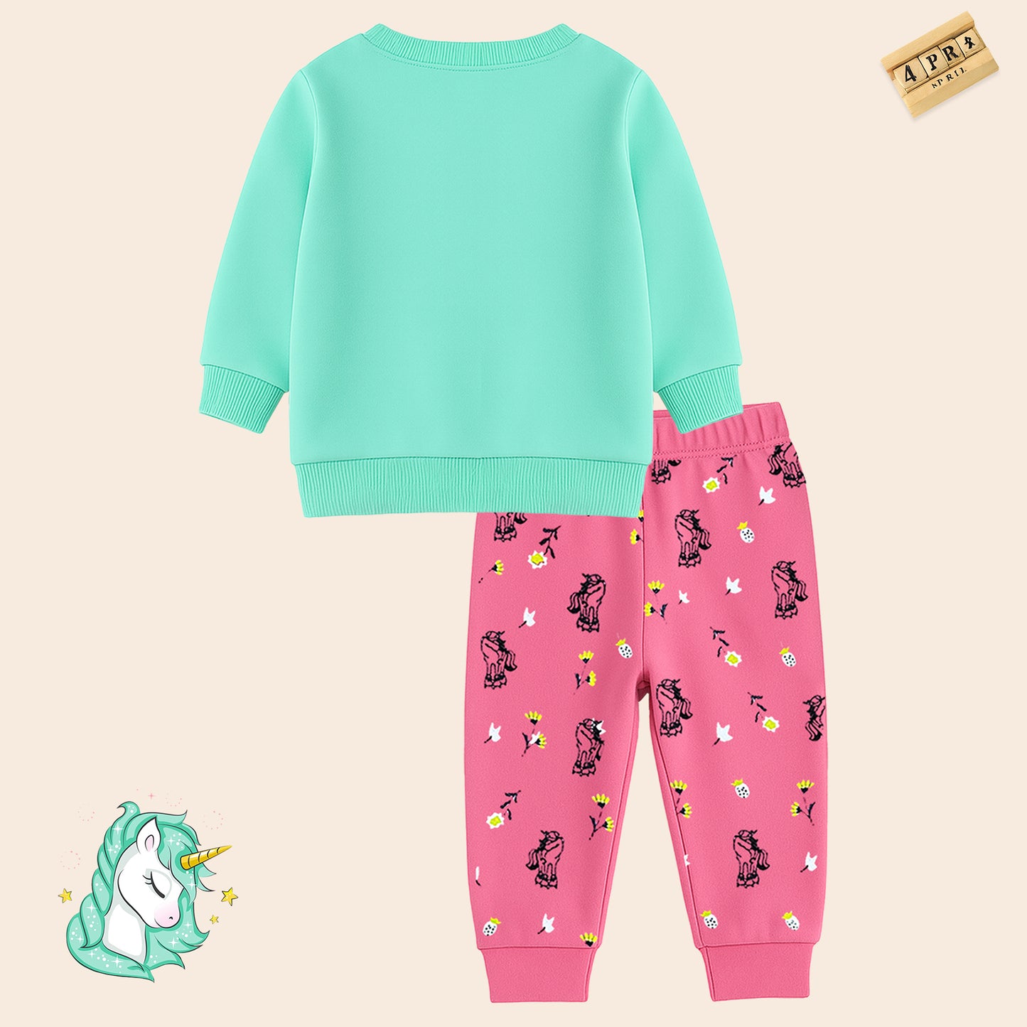 Kuchipoo 100% Cotton Girls Winterwear Sweatshirt and Trackpant Set