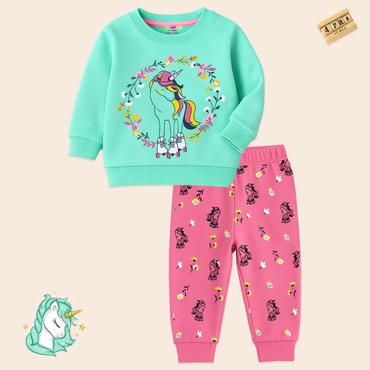 Kuchipoo 100% Cotton Girls Winterwear Sweatshirt and Trackpant Set