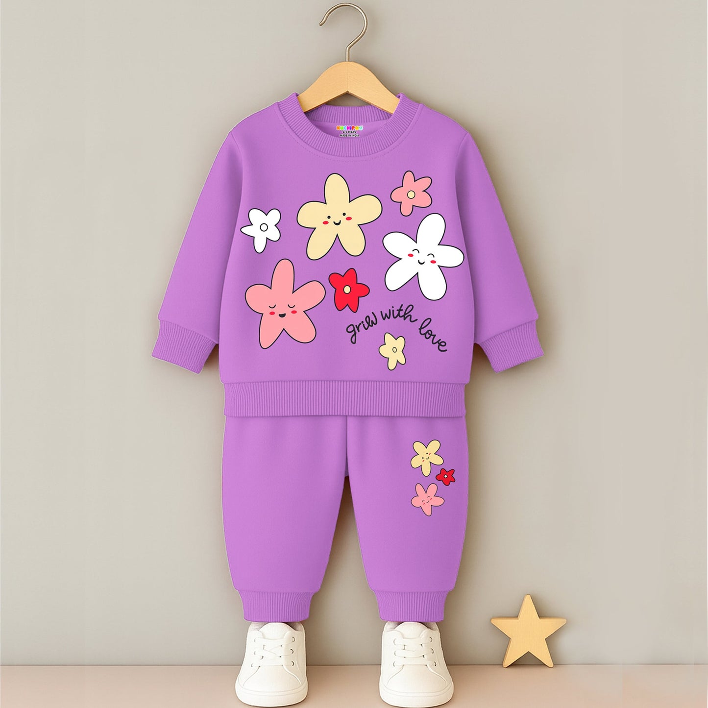 Kuchipoo Girls Winterwear Sweatshirt and Trackpant Set With Pocket