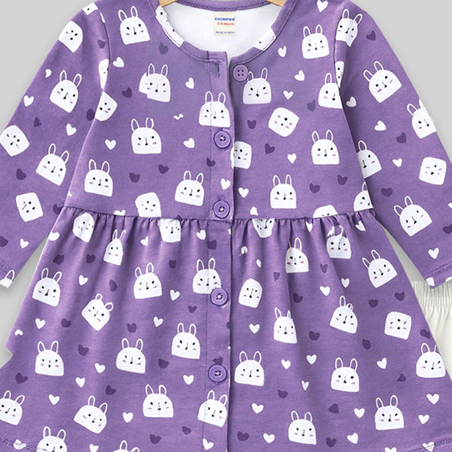 Kuchipoo Girls 100% Cotton Front Open Frock Style Top & Pajama Set