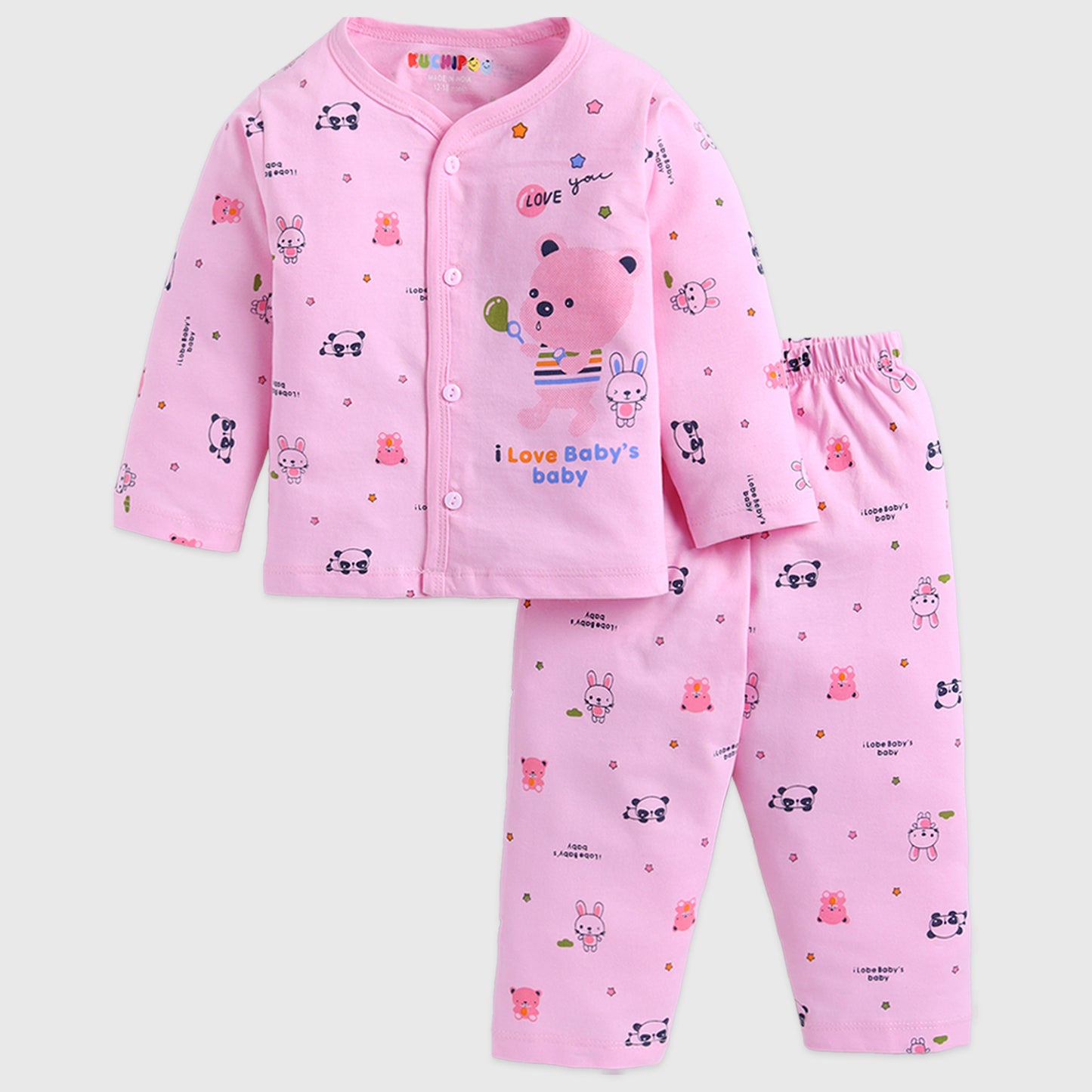 Kuchipoo 100% Cotton Front Open T-Shirts and Pajamas Set for Baby Boy and Baby Girl-Pack of 3