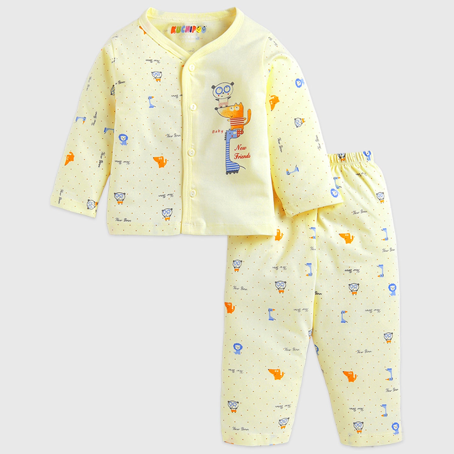 Kuchipoo 100% Cotton Front Open T-Shirts and Pajamas Set for Baby Boy and Baby Girl-Pack of 3