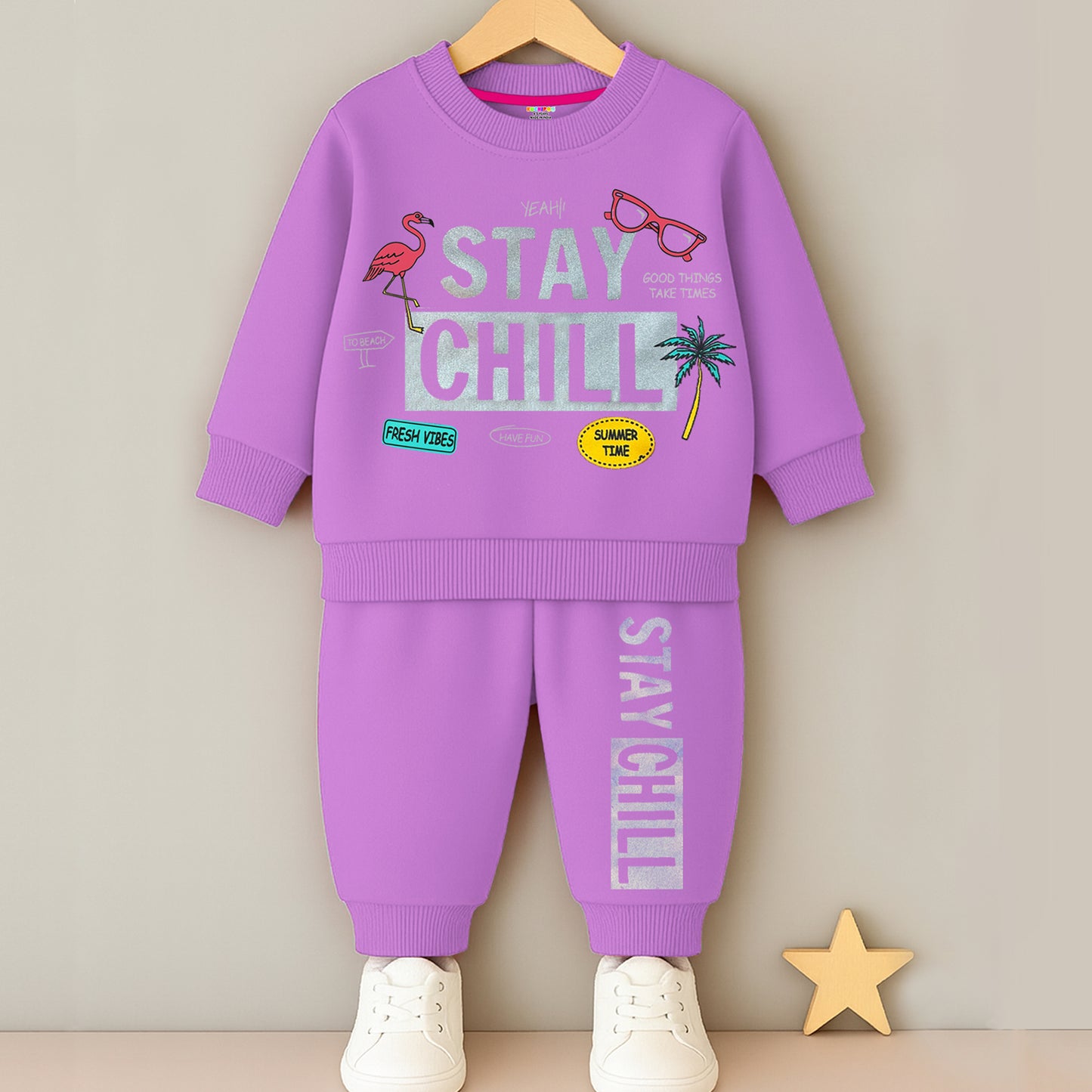 Kuchipoo Girls Winterwear Sweatshirt and Trackpant Set With Pocket