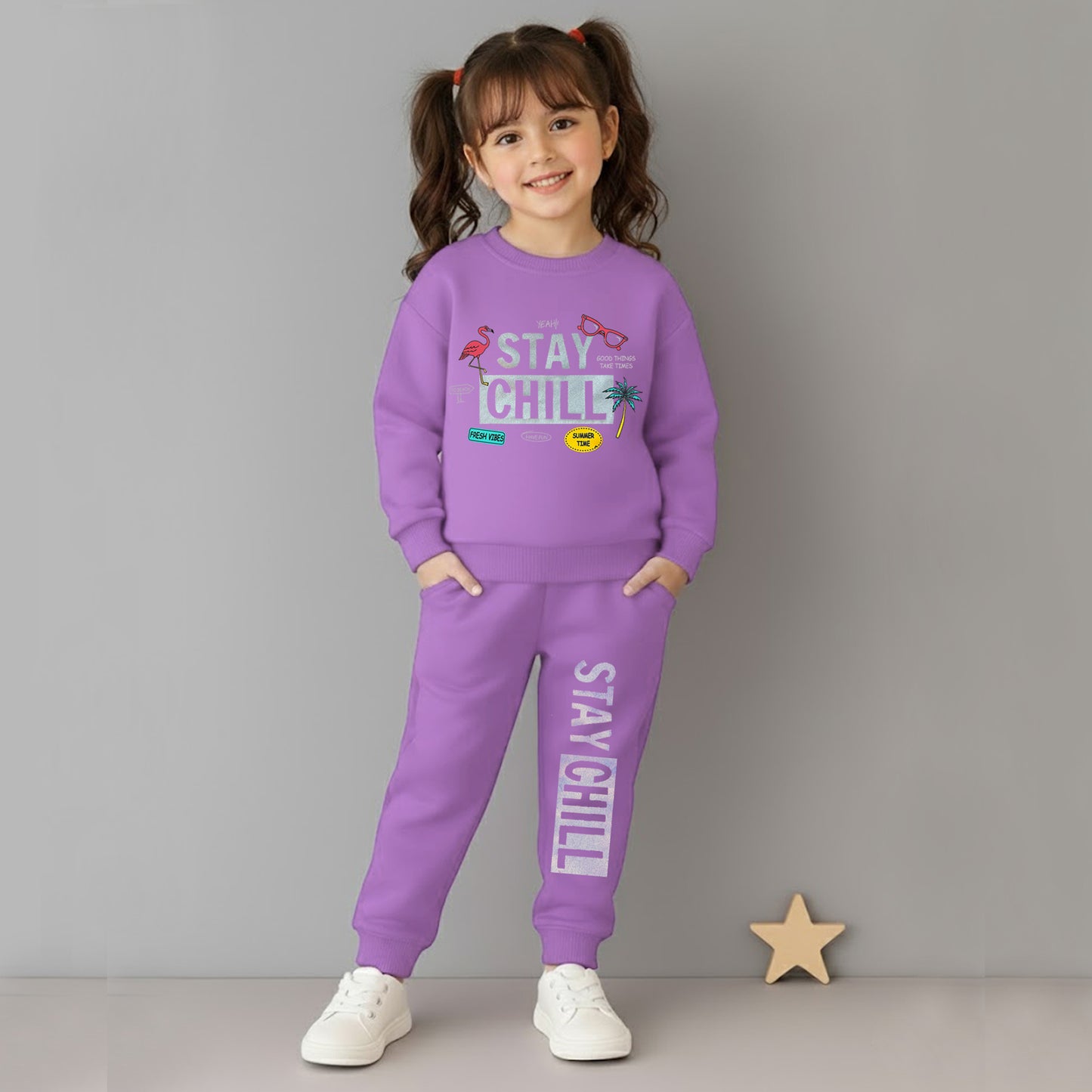 Kuchipoo Girls Winterwear Sweatshirt and Trackpant Set With Pocket