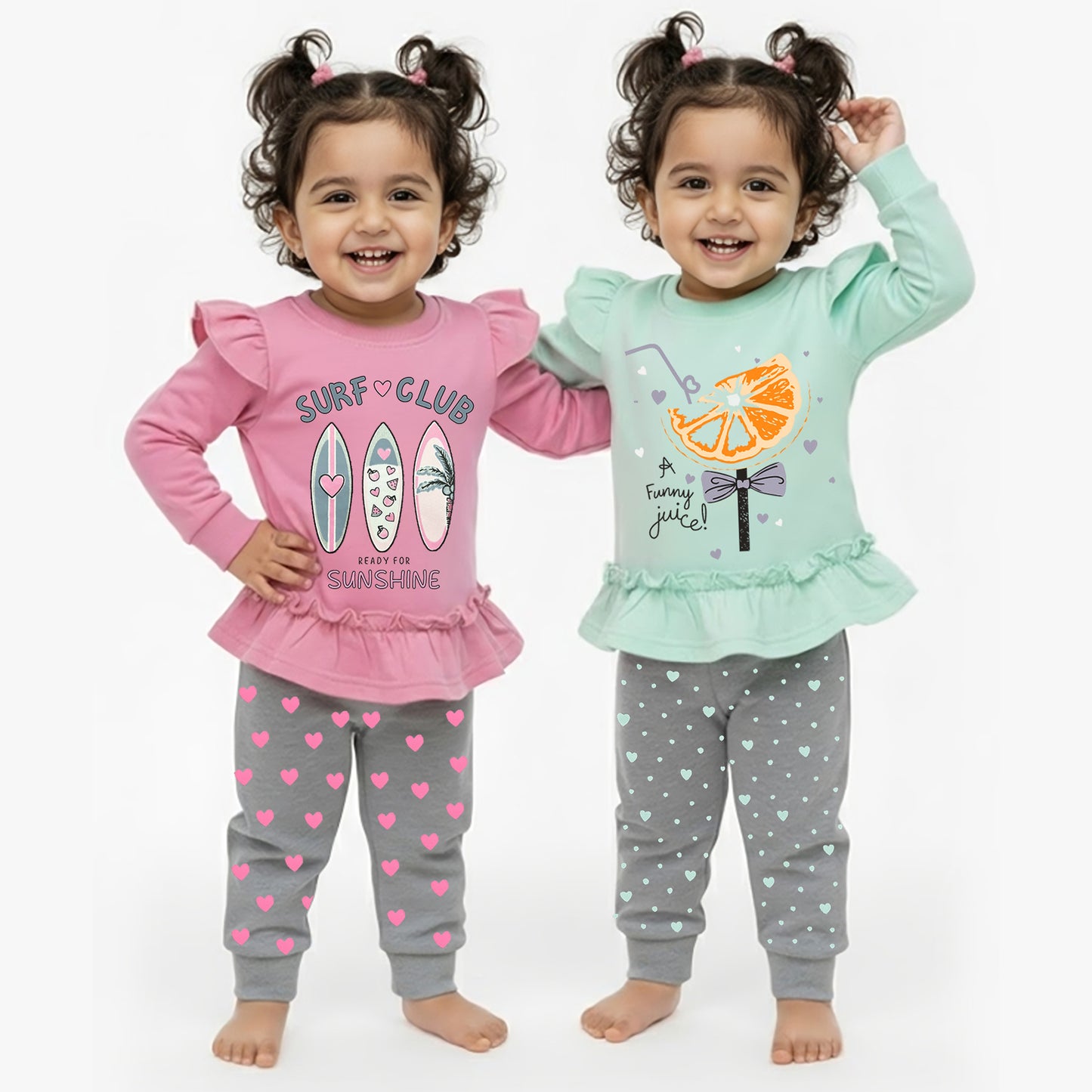 Kuchipoo Girls 100% Cotton Frock Style Top & Pajama Set â€“ Pack of 2