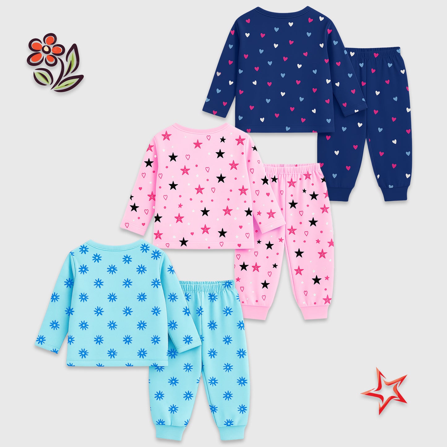 Kuchipoo Girls Regular Fit T-Shirts and Pyjamas Set