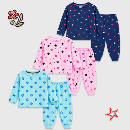 Kuchipoo Girls Regular Fit T-Shirts and Pyjamas Set