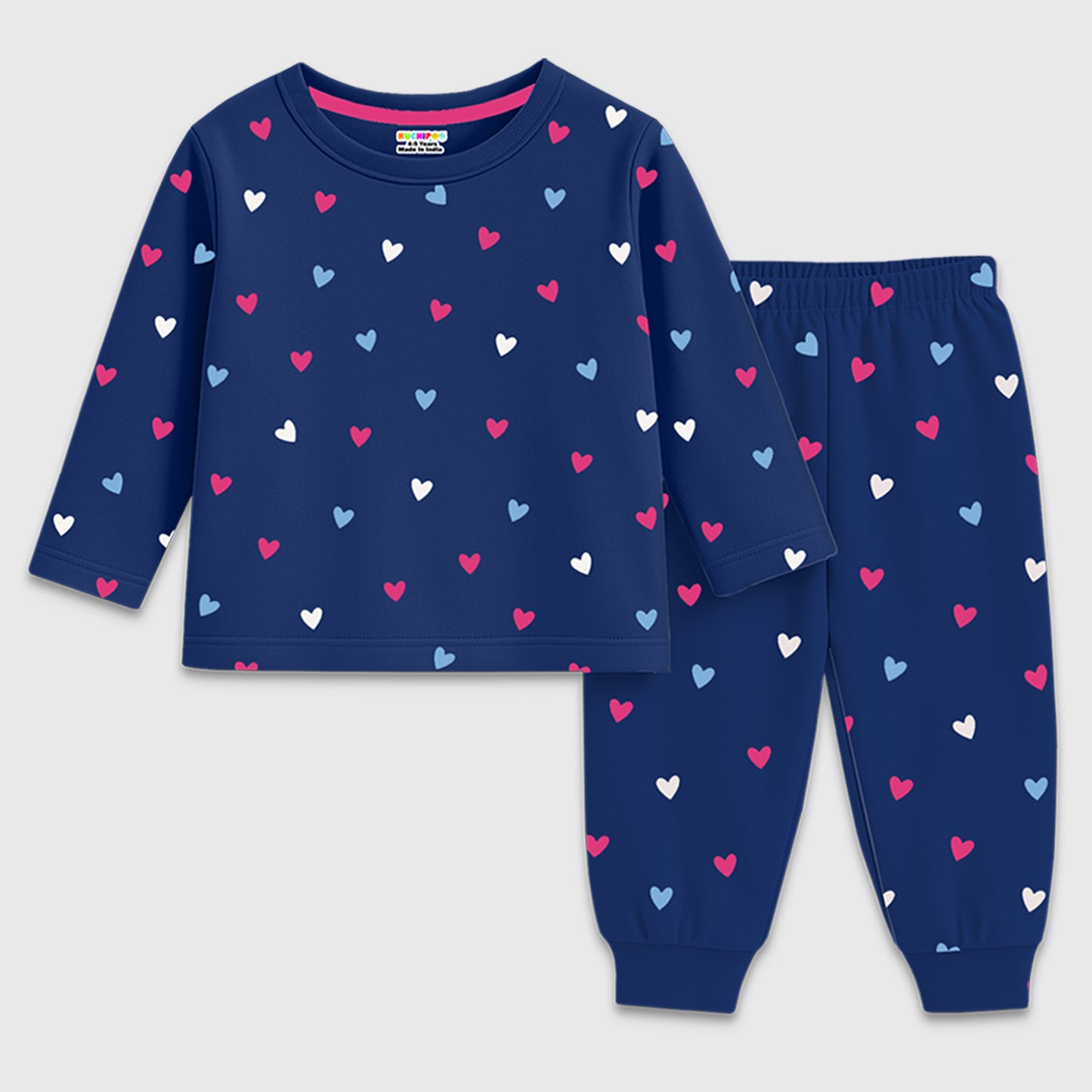 Kuchipoo Girls Regular Fit T-Shirts and Pyjamas Set