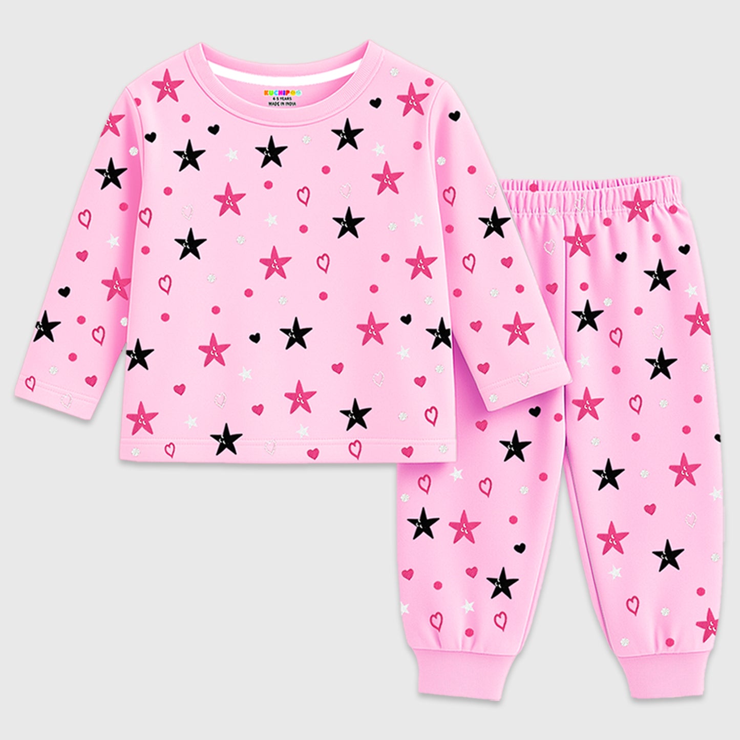 Kuchipoo Girls Regular Fit T-Shirts and Pyjamas Set