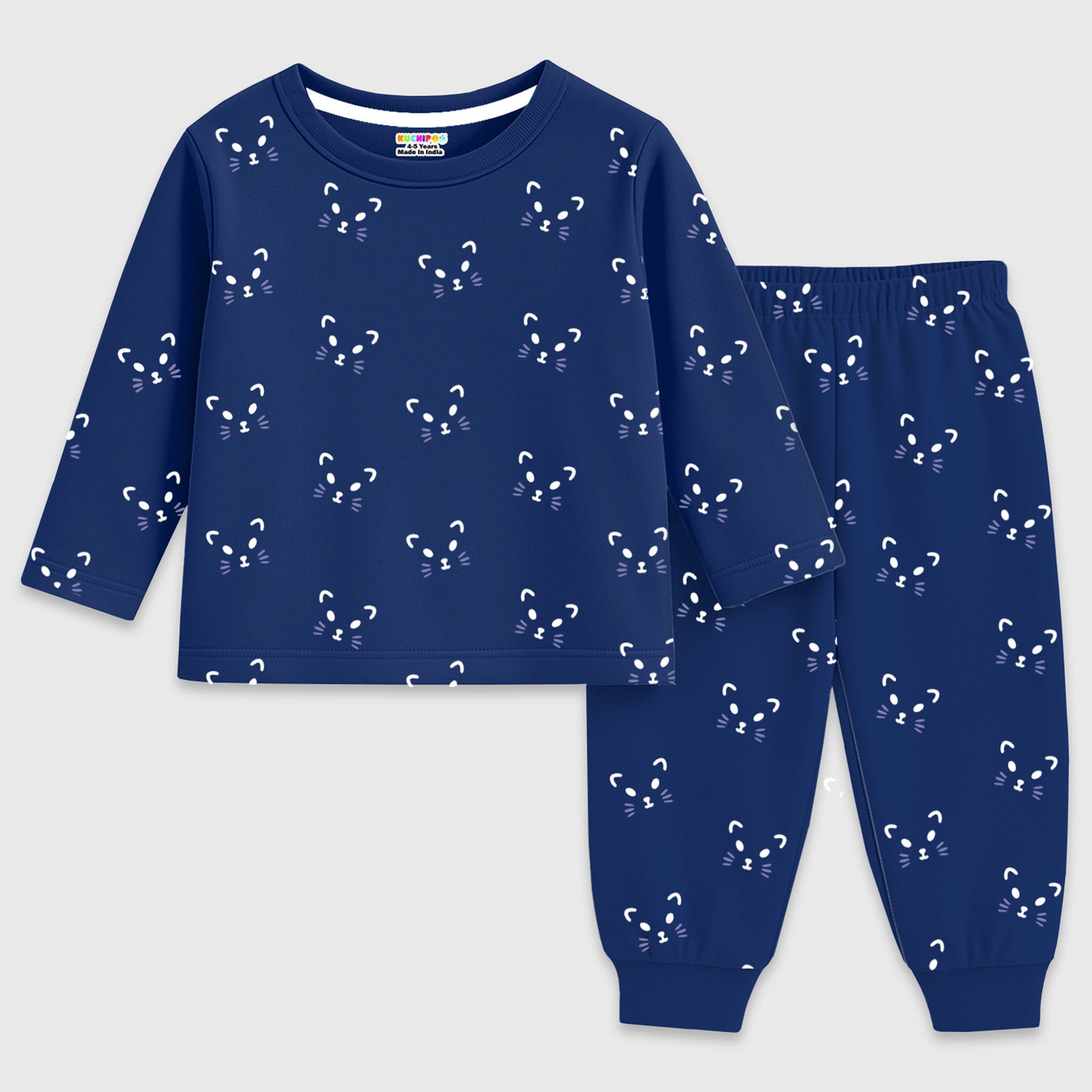 Kuchipoo Girls Regular Fit Cotton T-Shirts and Pyjamas Clothing Set-Pack of 3