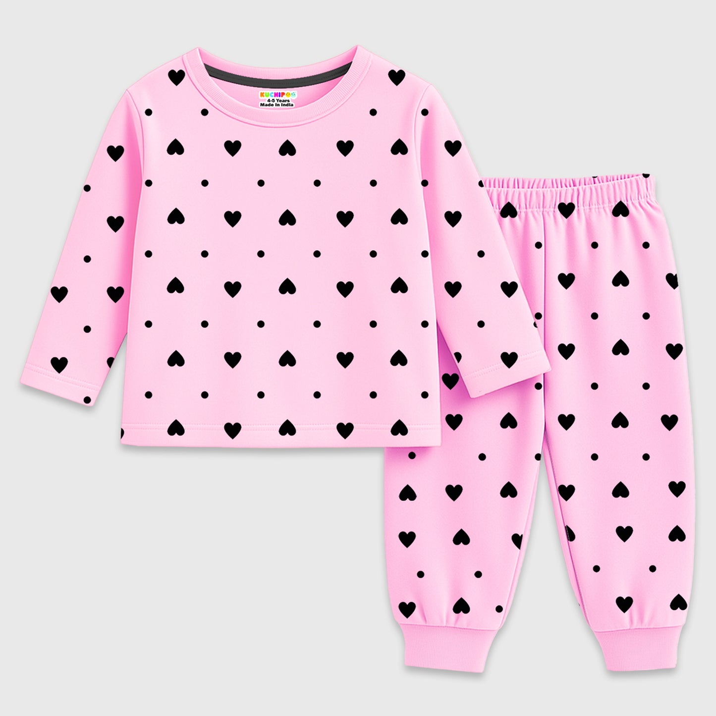 Kuchipoo Girls Regular Fit Cotton T-Shirts and Pyjamas Clothing Set-Pack of 3