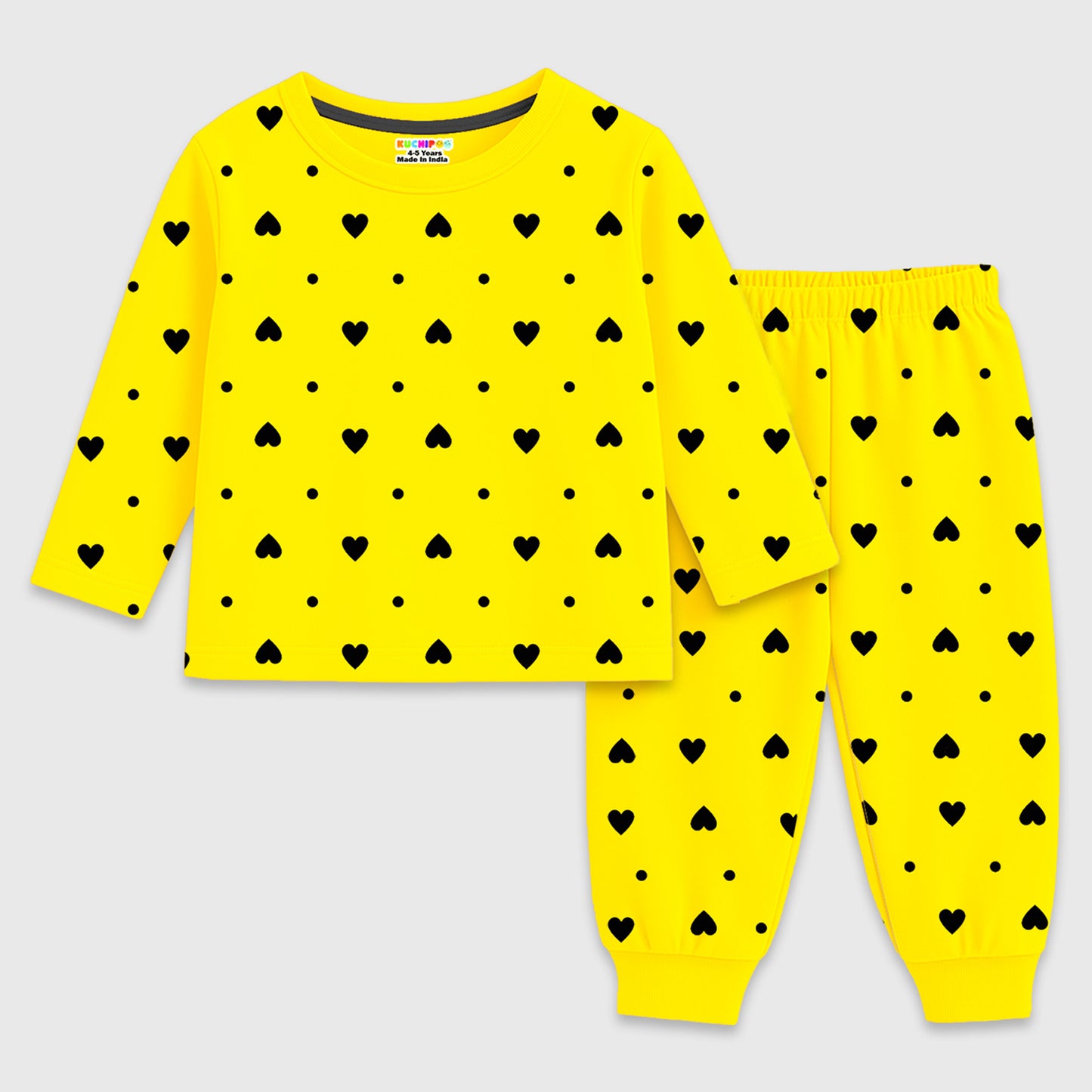Kuchipoo Girls Regular Fit Cotton T-Shirts and Pyjamas Clothing Set-Pack of 3