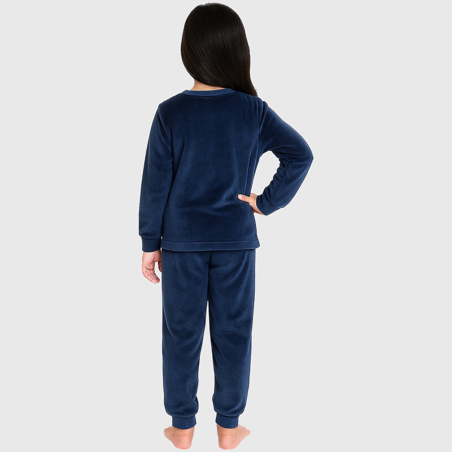 Kuchipoo Girls Velvet Night Suit Set | Full Sleeve Winter Pajama Set with Cute Kitty Design| Warm & Soft Winterwear for Girls