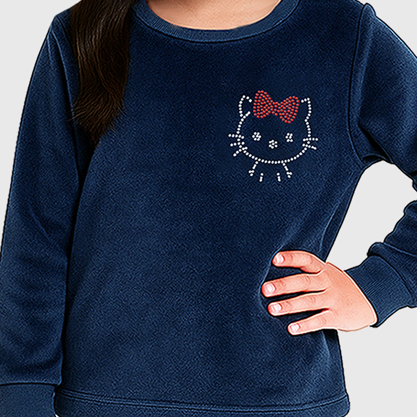 Kuchipoo Girls Velvet Night Suit Set | Full Sleeve Winter Pajama Set with Cute Kitty Design| Warm & Soft Winterwear for Girls