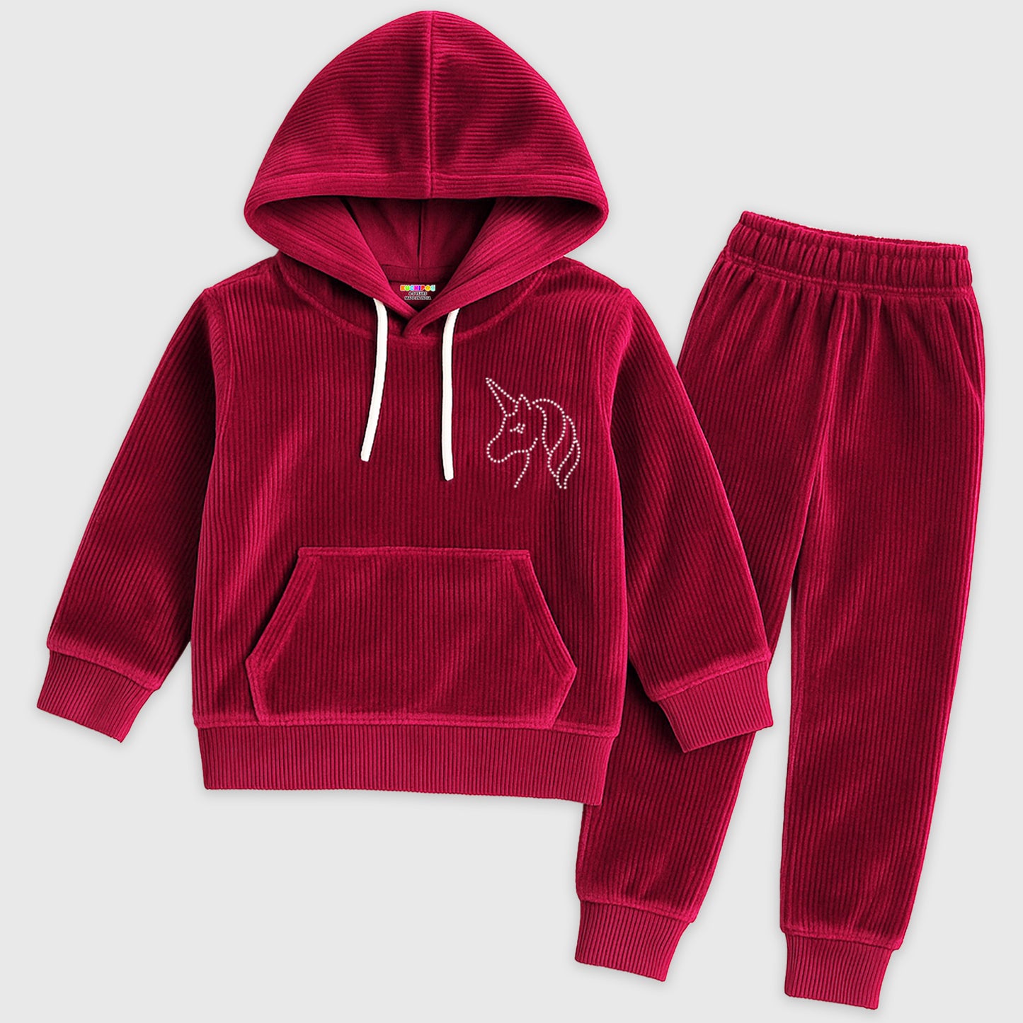 Kuchipoo Girls Velvet Night Suit Set with Hood and Front Pocket | Full Sleeve Winter Pajama Set | Warm & Soft Winterwear for Girls