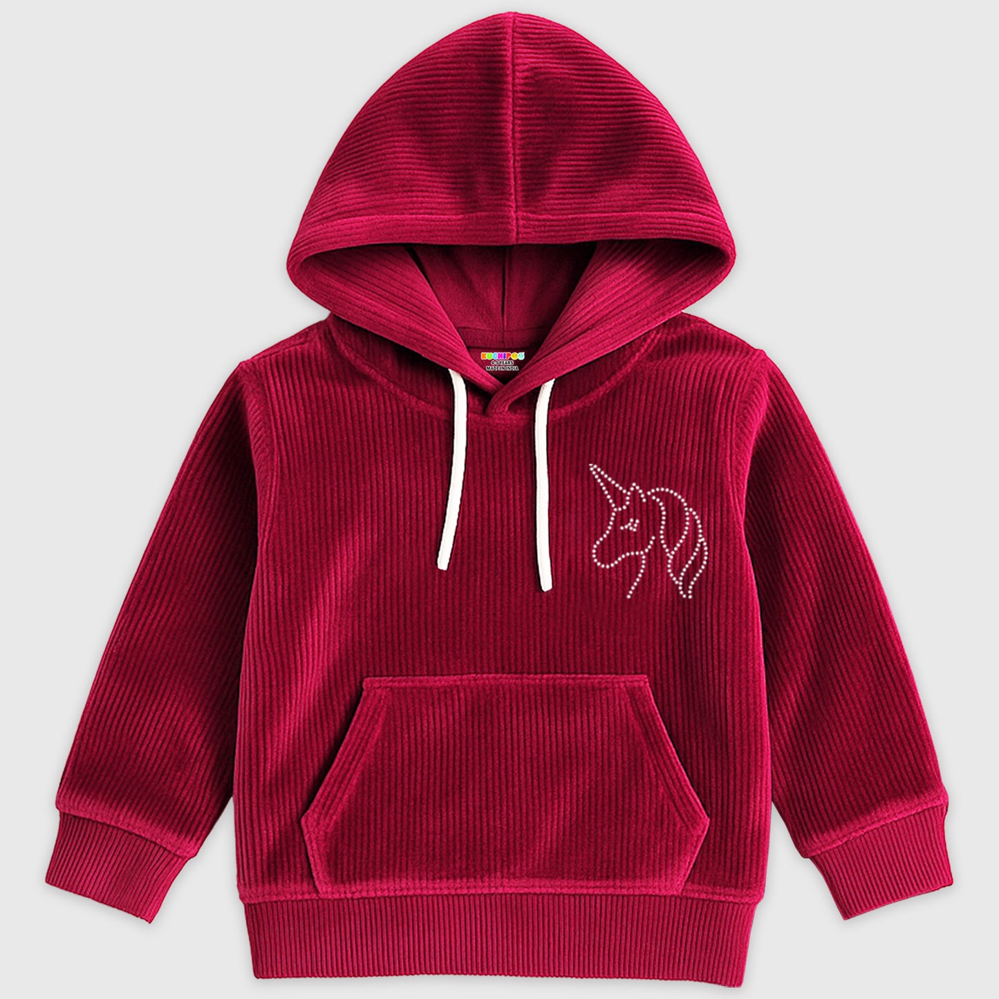 Kuchipoo Girls Velvet Night Suit Set with Hood and Front Pocket | Full Sleeve Winter Pajama Set | Warm & Soft Winterwear for Girls