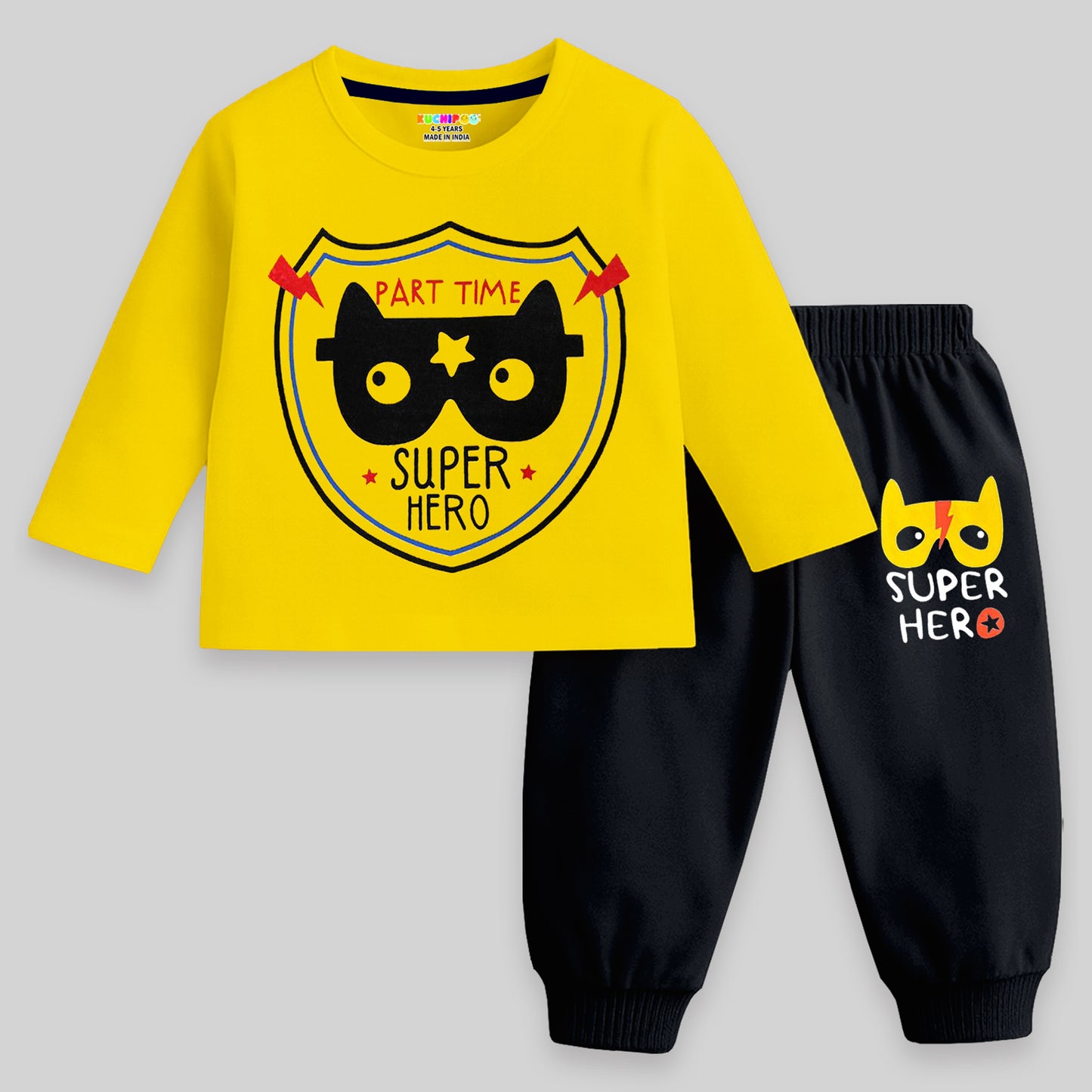 Kuchipoo Boys Regular Fit Cotton T-Shirts and Pyjamas Clothing Set-Pack of 3