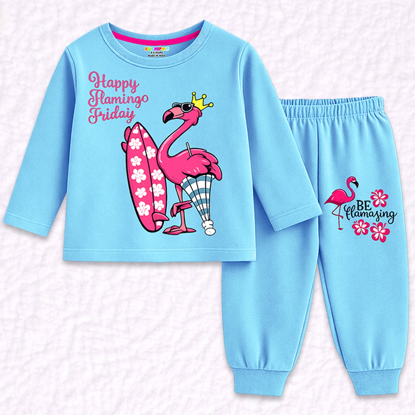 Kuchipoo Girls Regular Fit Cotton T-Shirts and Pyjamas Clothing Set-Pack of 3