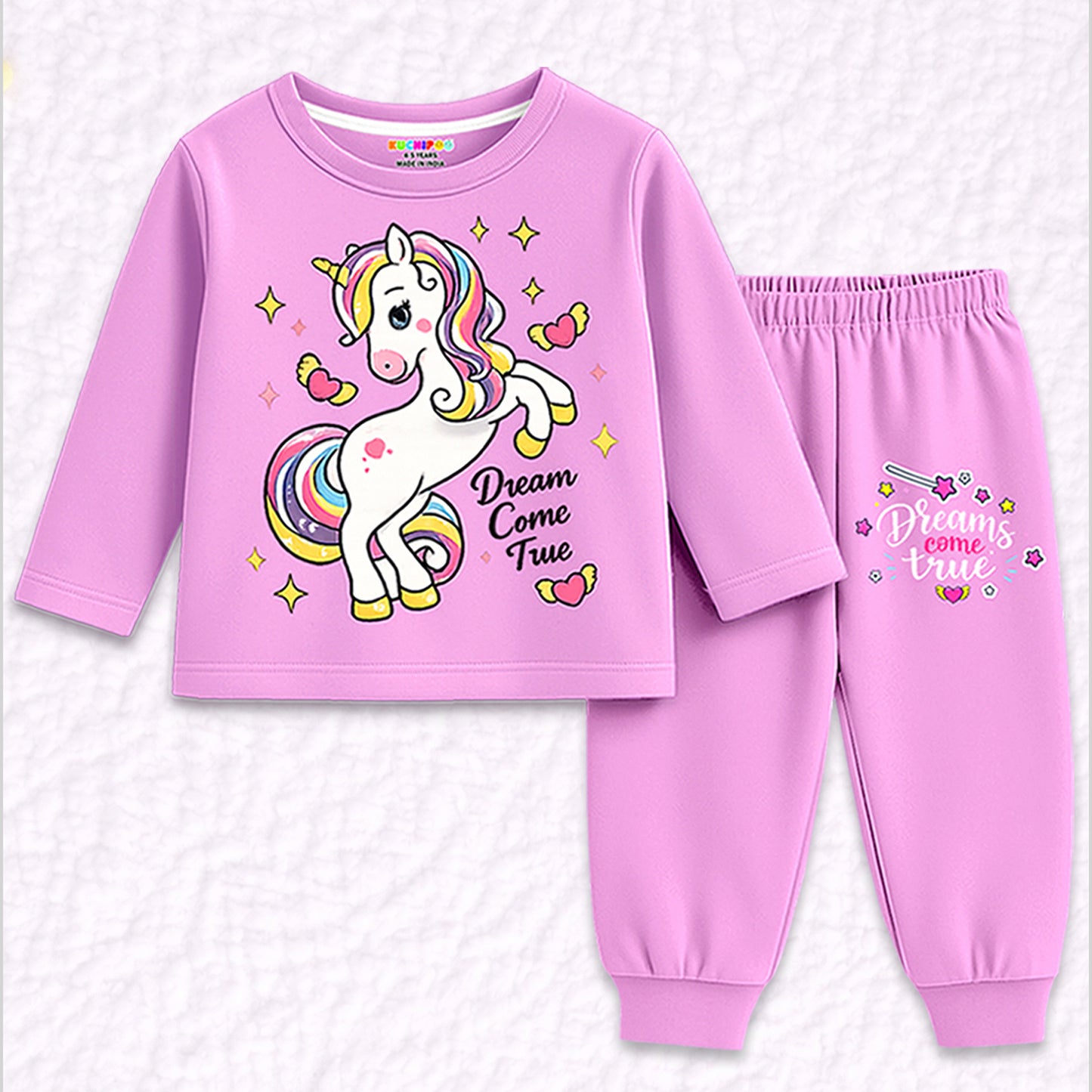 Kuchipoo Girls Regular Fit Cotton T-Shirts and Pyjamas Clothing Set-Pack of 3
