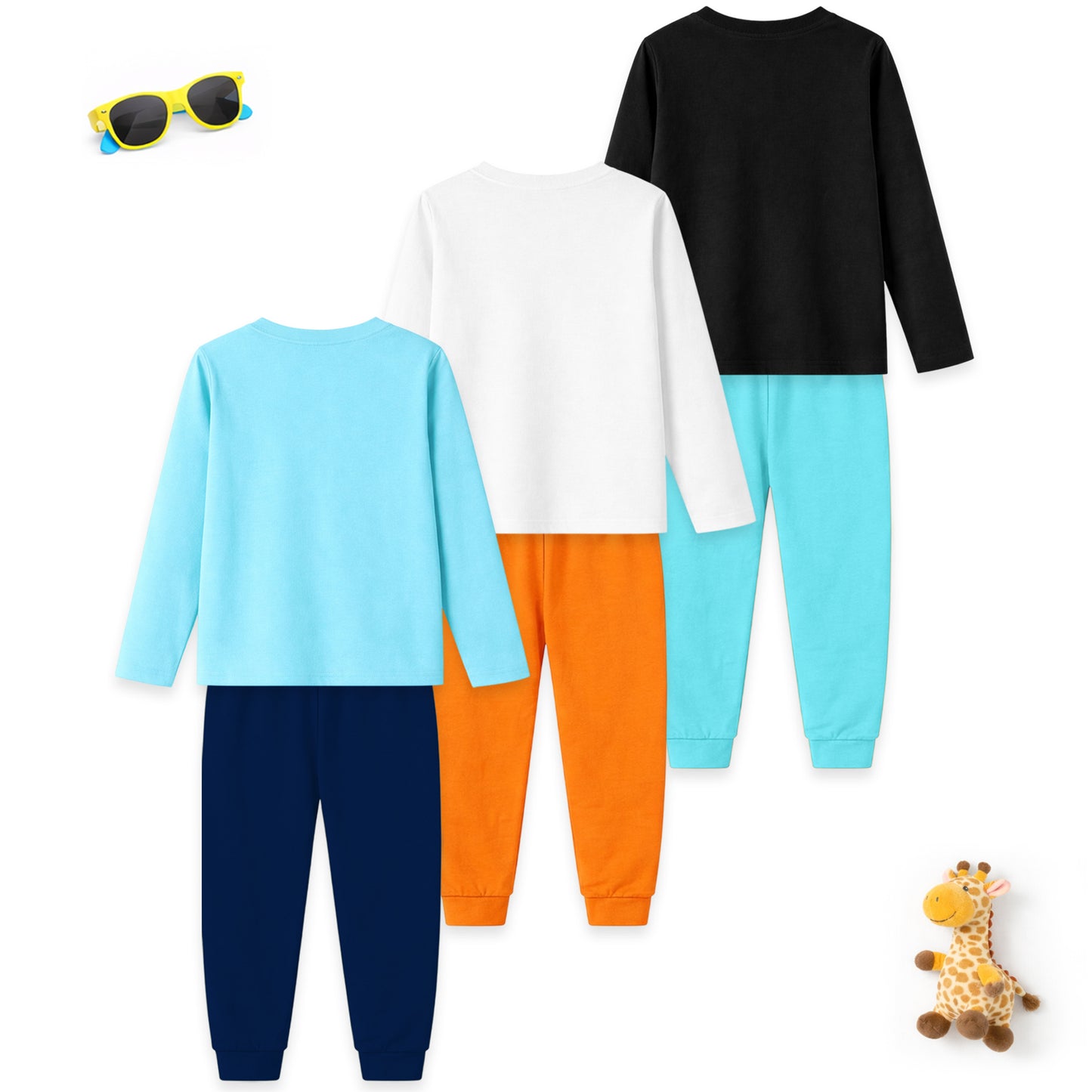 Kuchipoo Boys Regular Fit Cotton T-Shirts and Pyjamas Clothing Set-Pack of 3
