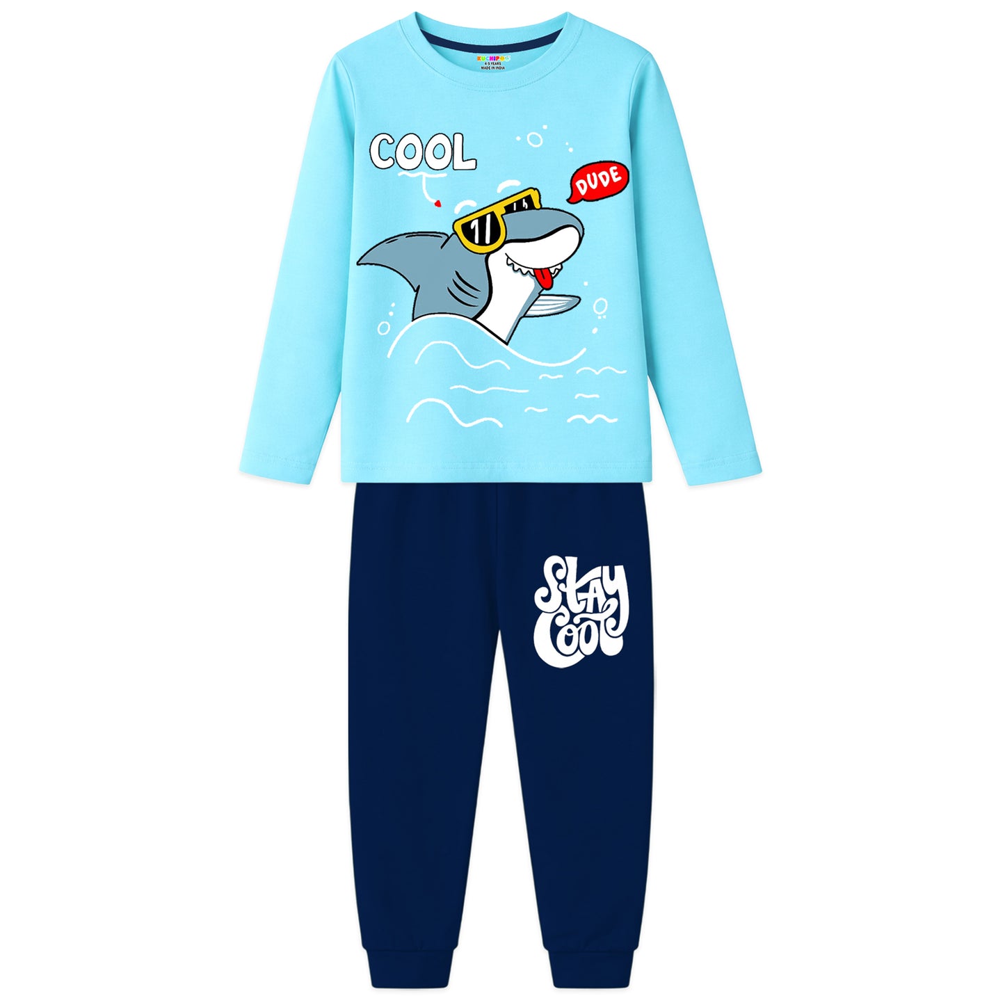 Kuchipoo Boys Regular Fit Cotton T-Shirts and Pyjamas Clothing Set-Pack of 3
