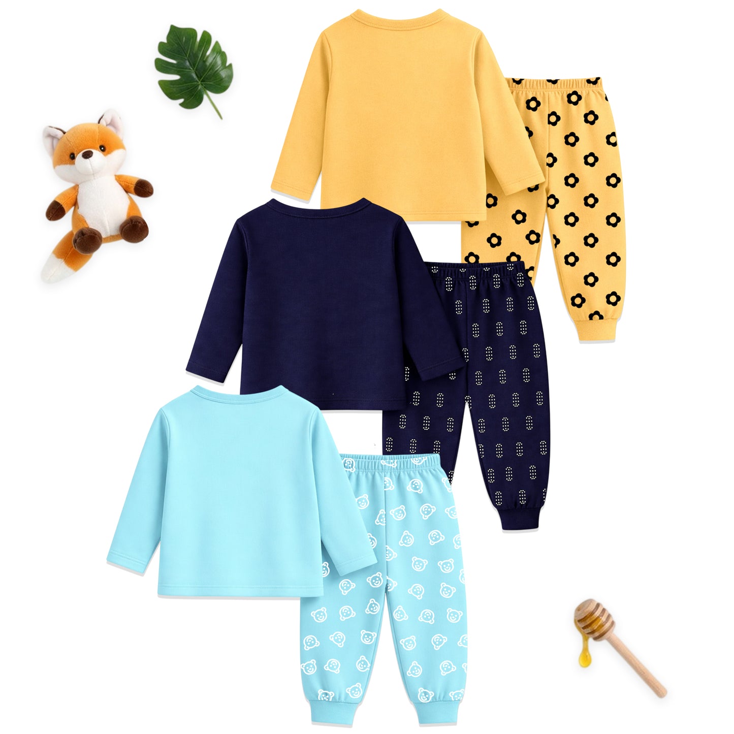 Kuchipoo Boys Regular Fit Cotton T-Shirts and Pyjamas Clothing Set-Pack of 3