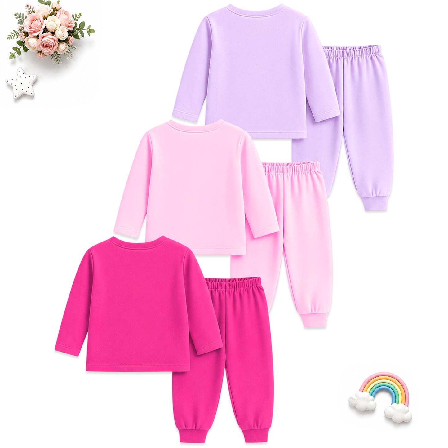 Kuchipoo Girls Cotton T-shirts & Pajamas Set | Full Sleeve Printed Top & Pajama | Soft & Breathable Sleepwear | Comfortable Elastic Waist | Pack of 3