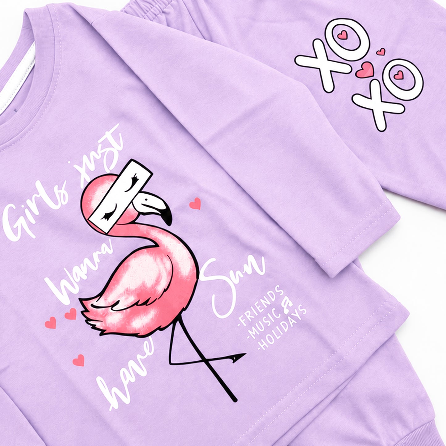 Kuchipoo Girls Cotton T-shirts & Pajamas Set | Full Sleeve Printed Top & Pajama | Soft & Breathable Sleepwear | Comfortable Elastic Waist | Pack of 3