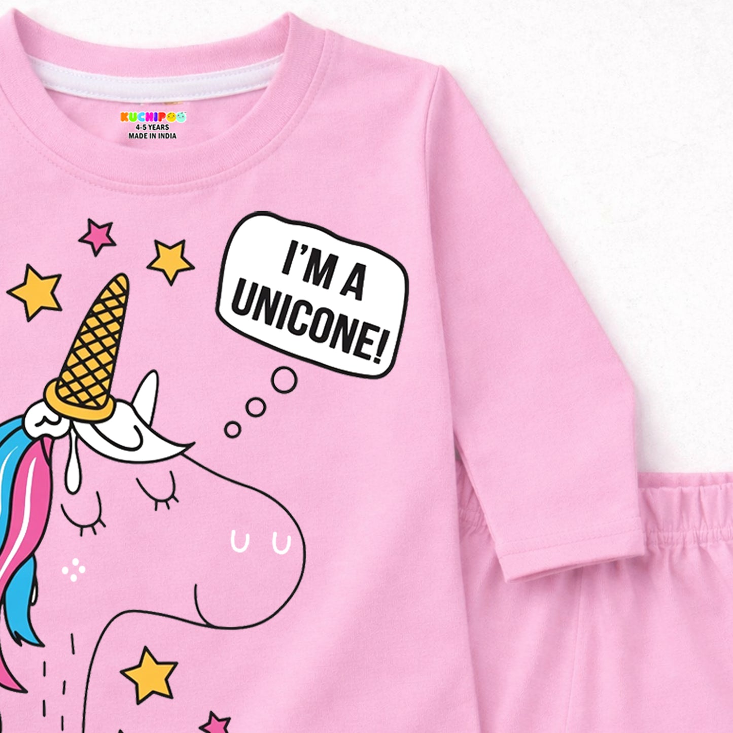 Kuchipoo Girls Cotton T-shirts & Pajamas Set | Full Sleeve Printed Top & Pajama | Soft & Breathable Sleepwear | Comfortable Elastic Waist | Pack of 3