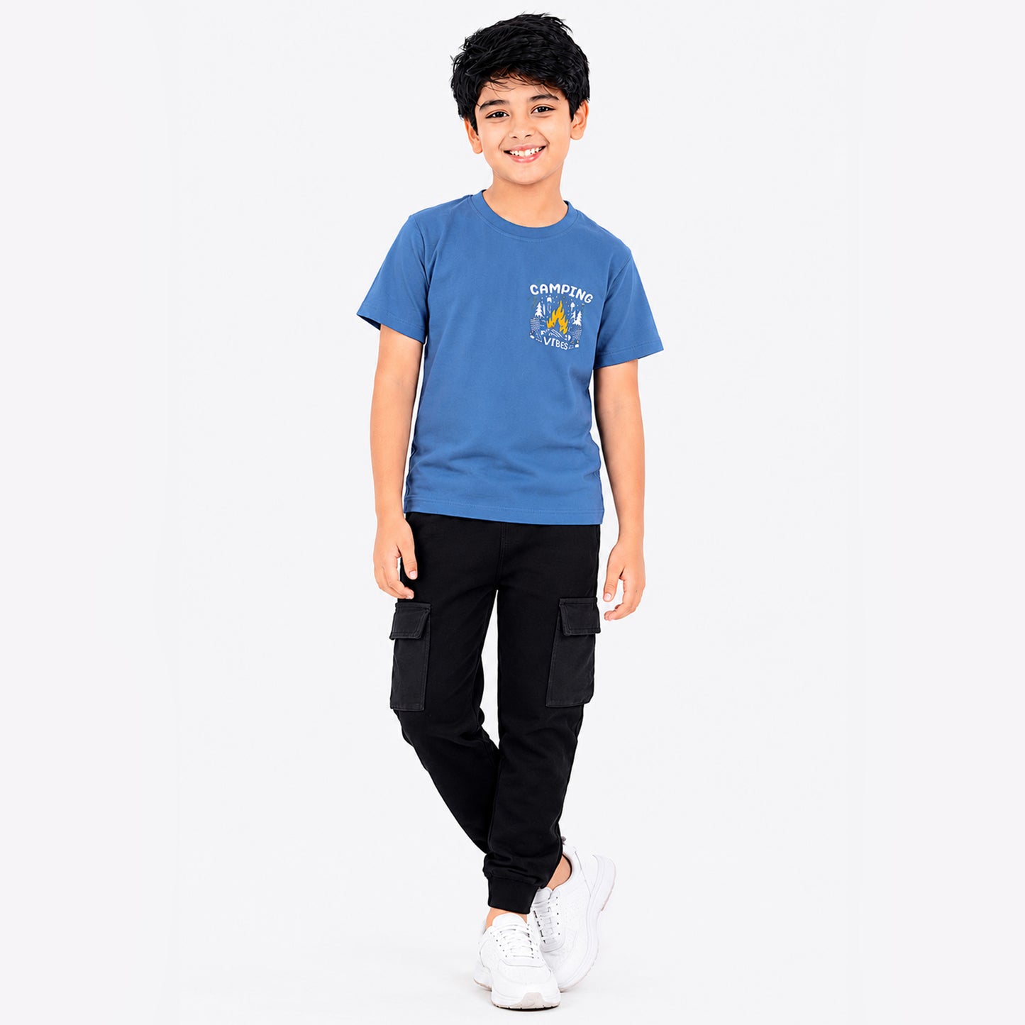 Kuchipoo Boys Cotton Half Sleeve T-Shirt & Cargo Joggers Set | Trendy Graphic Print Summer Wear | Soft & Breathable Kids Clothing Combo with Cargo Pockets | Pack of 2