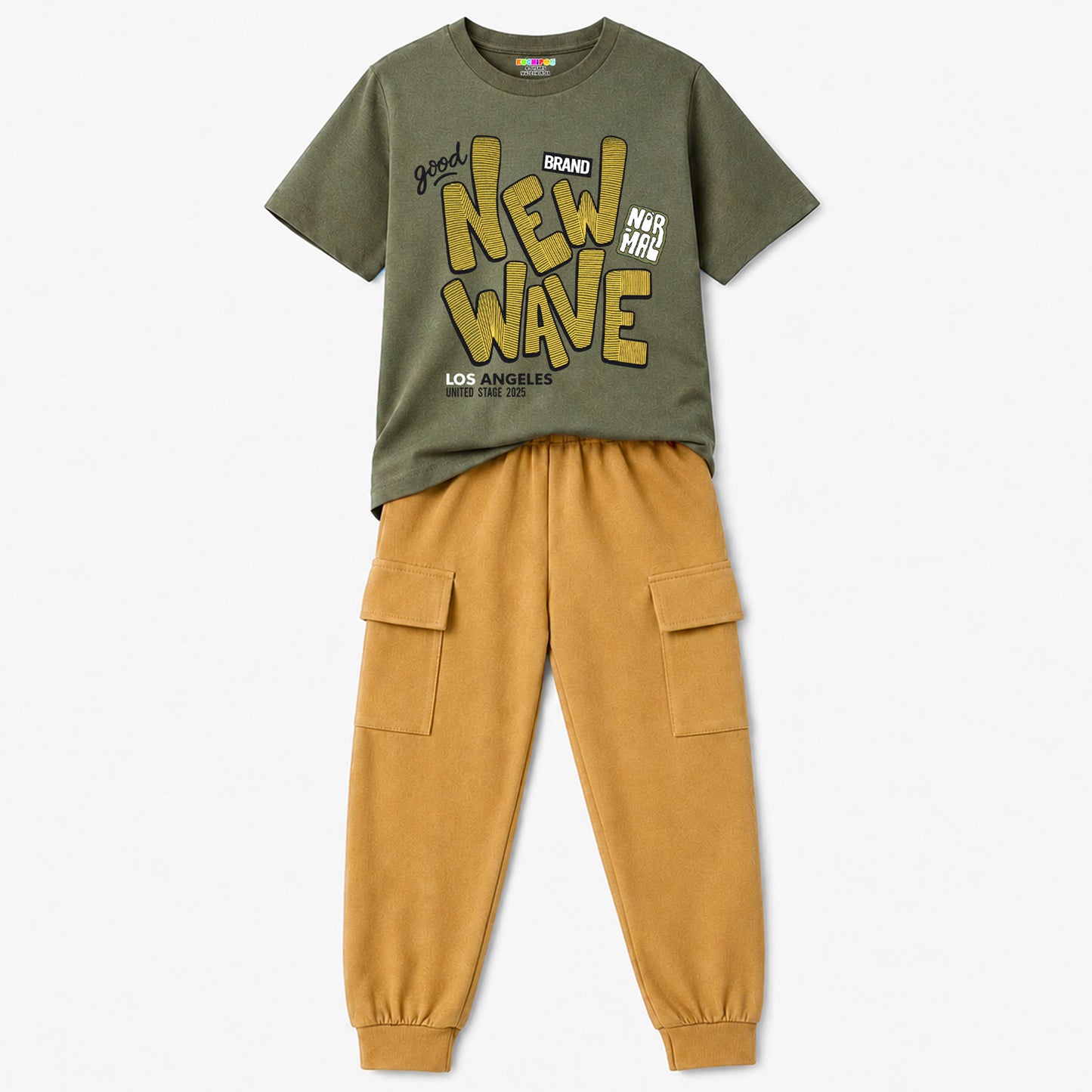 Kuchipoo Boys Cotton Half Sleeve T-Shirt & Cargo Joggers Set | Trendy Graphic Print Summer Wear | Soft & Breathable Kids Clothing Combo with Cargo Pockets | Pack of 2