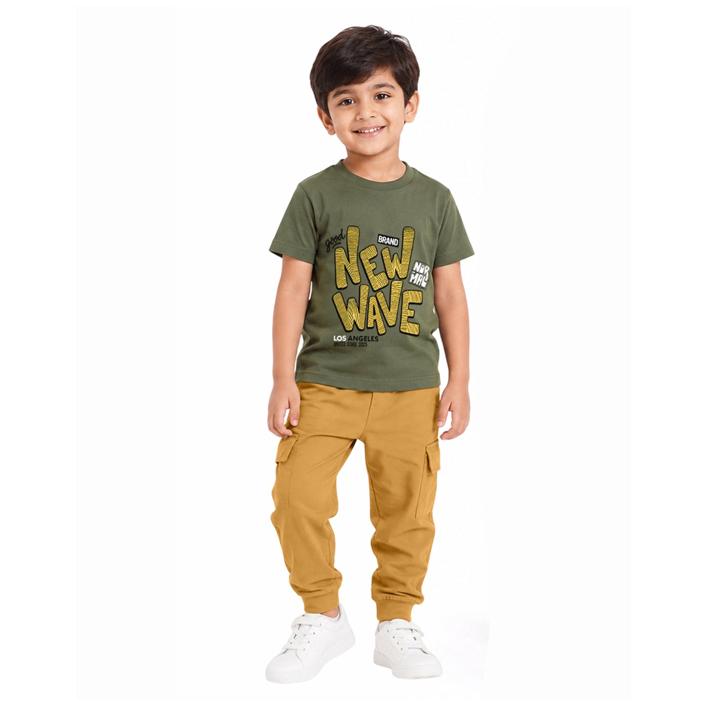 Kuchipoo Boys Cotton Half Sleeve T-Shirt & Cargo Joggers Set | Trendy Graphic Print Summer Wear | Soft & Breathable Kids Clothing Combo with Cargo Pockets | Pack of 2