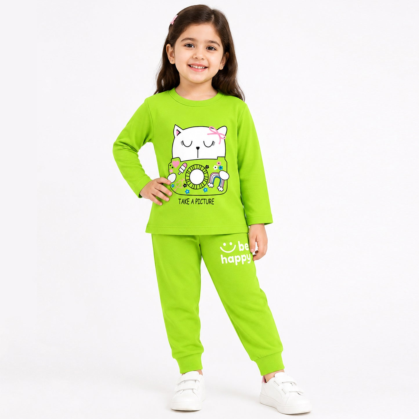 Kuchipoo Girls Cotton T-shirts & Pajamas Set | Full Sleeve Printed Top & Pajama | Soft & Breathable Sleepwear | Comfortable Elastic Waist | Pack of 3