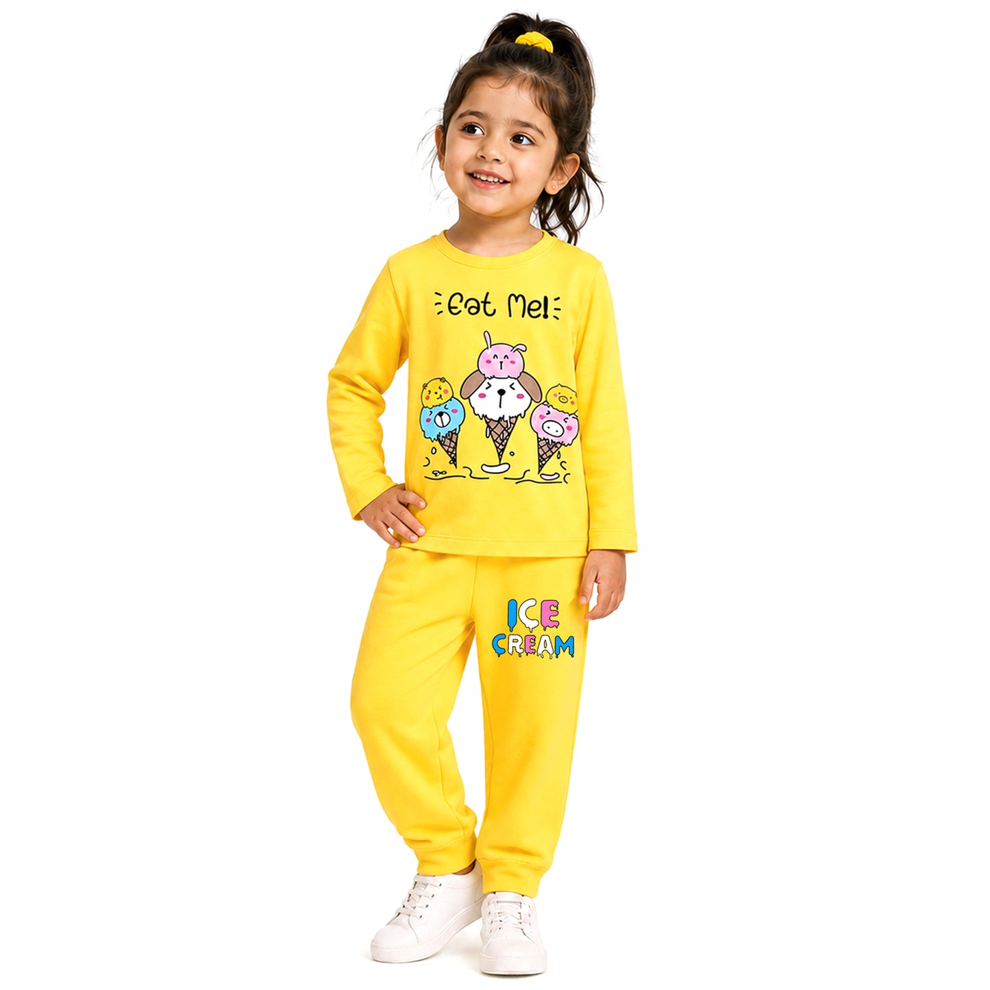 Kuchipoo Girls Cotton T-shirts & Pajamas Set | Full Sleeve Printed Top & Pajama | Soft & Breathable Sleepwear | Comfortable Elastic Waist | Pack of 3