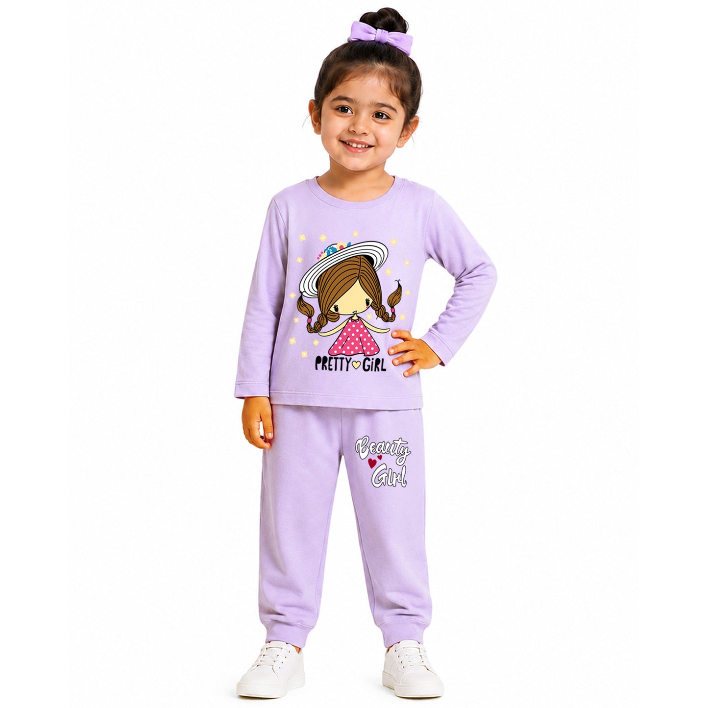 Kuchipoo Girls Cotton T-shirts & Pajamas Set | Full Sleeve Printed Top & Pajama | Soft & Breathable Sleepwear | Comfortable Elastic Waist | Pack of 3
