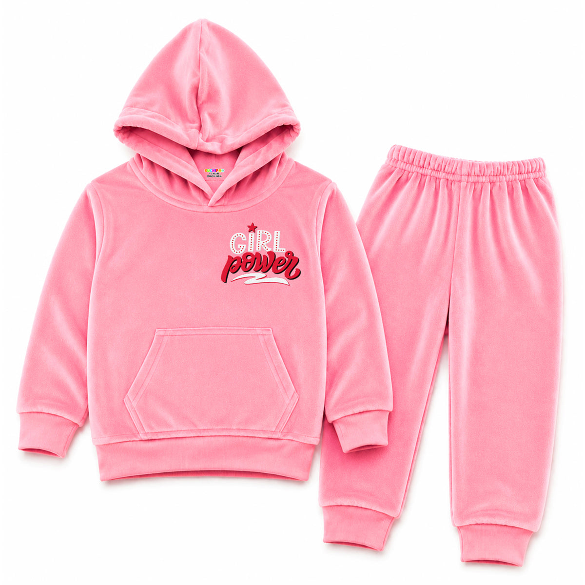 Kuchipoo Girls Velvet Hooded Sweatshirt & Jogger Set | Soft Velour Hoodie with Kangaroo Pocket & Pajama | Warm Full Sleeve Winterwear
