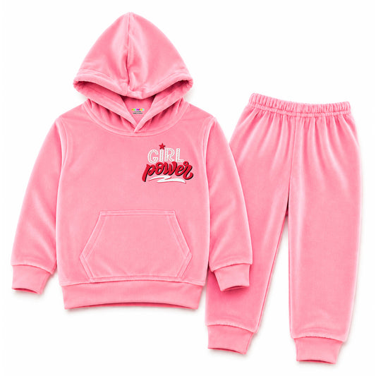 Kuchipoo Girls Velvet Hooded Sweatshirt & Jogger Set | Soft Velour Hoodie with Kangaroo Pocket & Pajama | Warm Full Sleeve Winterwear