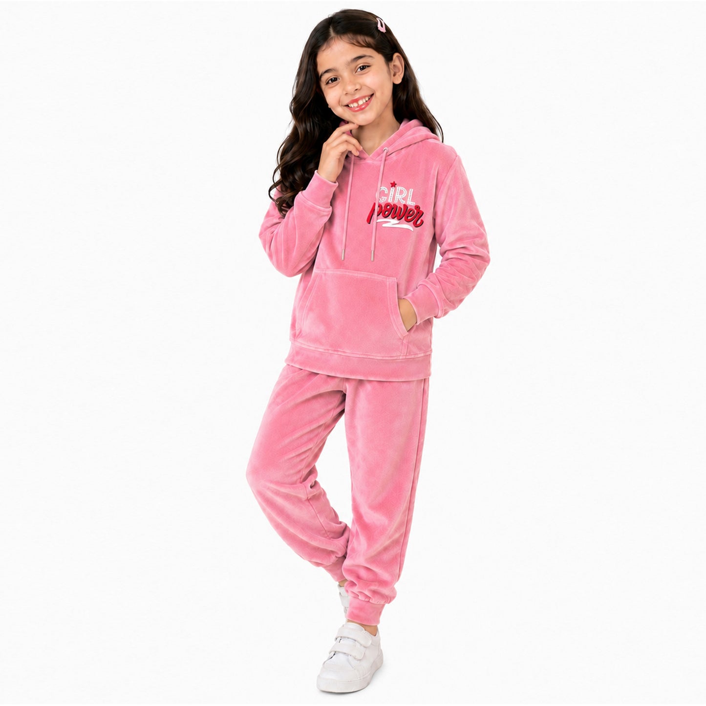 Kuchipoo Girls Velvet Hooded Sweatshirt & Jogger Set | Soft Velour Hoodie with Kangaroo Pocket & Pajama | Warm Full Sleeve Winterwear