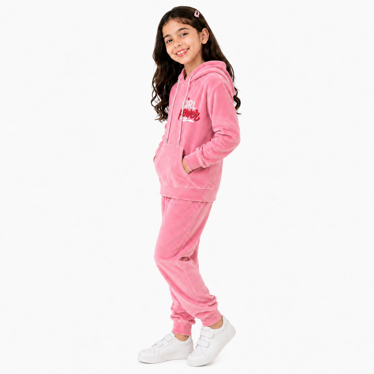 Kuchipoo Girls Velvet Hooded Sweatshirt & Jogger Set | Soft Velour Hoodie with Kangaroo Pocket & Pajama | Warm Full Sleeve Winterwear