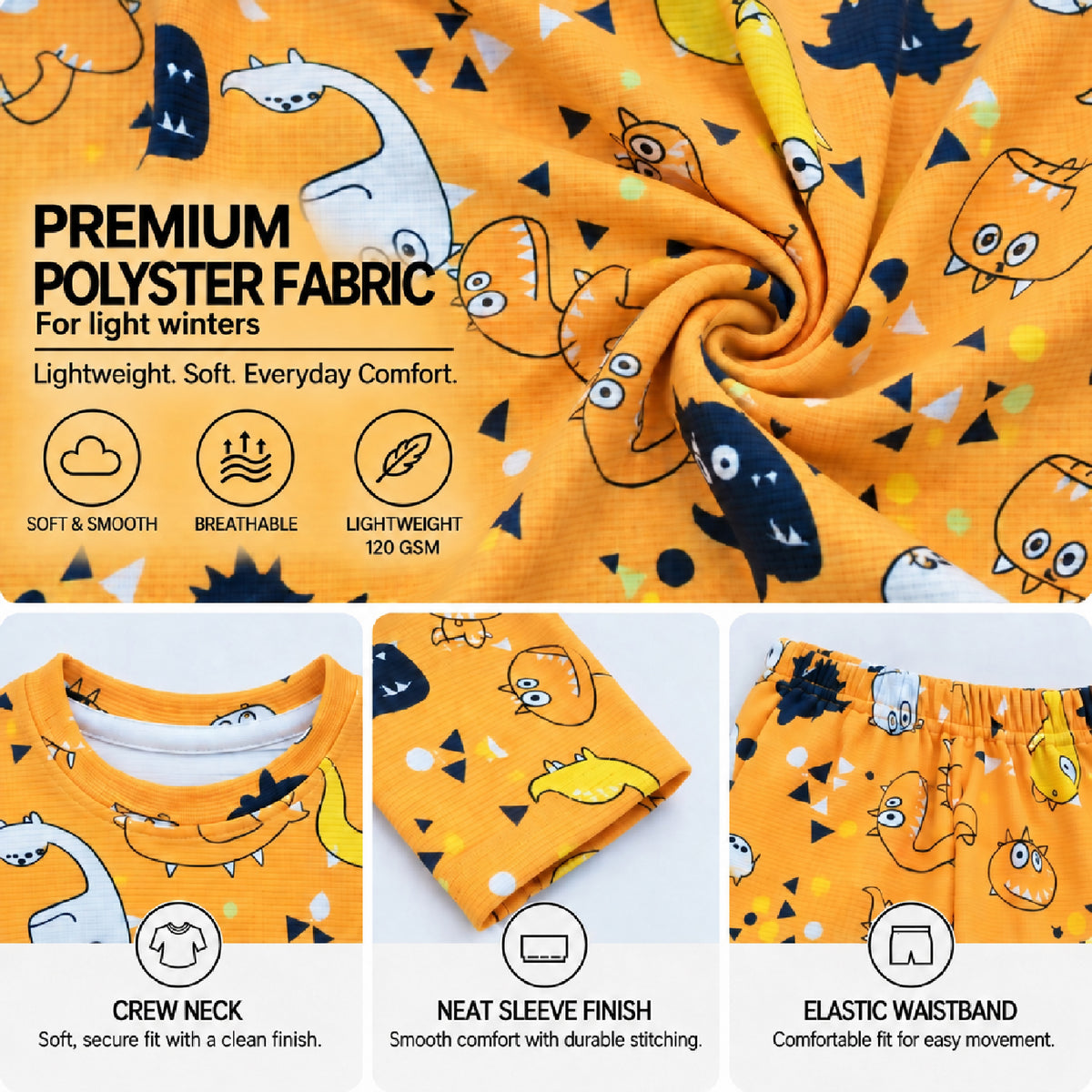 Kuchipoo Boys and Girls Printed Full Sleeve T-Shirt & Pajama Set | Soft & Comfortable Kids Night Suit | Cozy Casual Wear for Light Winters