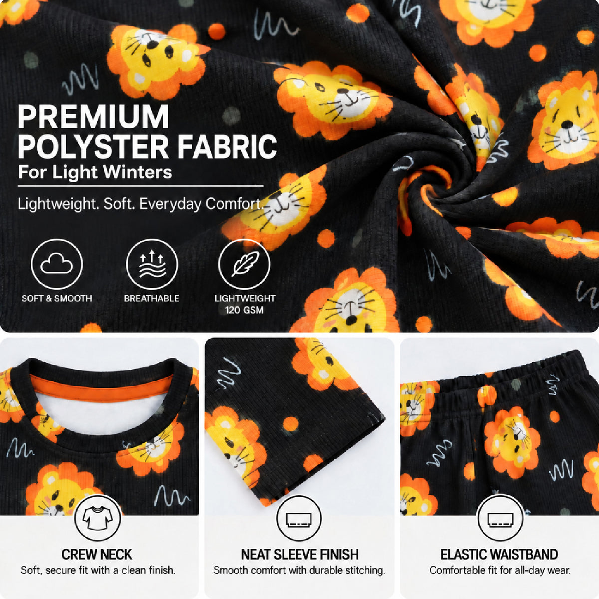 Kuchipoo Boys and Girls Printed Full Sleeve T-Shirt & Pajama Set | Soft & Comfortable Kids Night Suit | Cozy Casual Wear for Light Winters