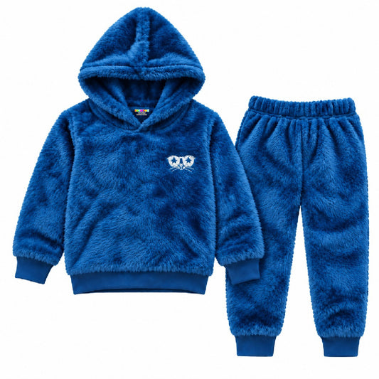 Kuchipoo Girls Fur Hooded Sweatshirt & Jogger Set | Soft Fluffy Fur Hoodie with Matching Pajama | Warm Full Sleeve Winter Tracksuit for Girls